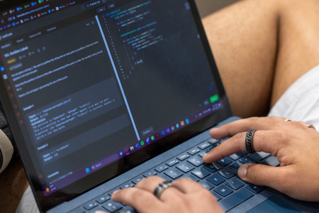 Computer science student at work